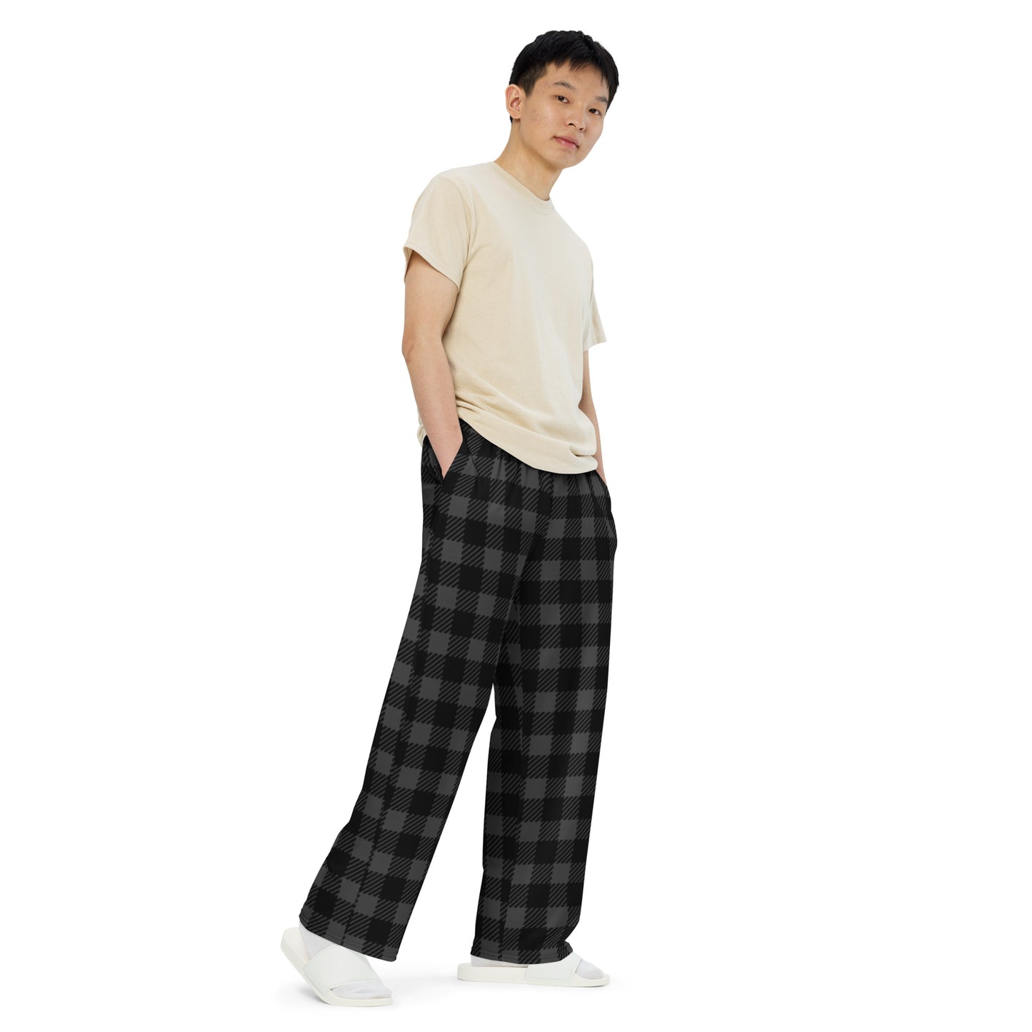 Premium Black Checkered Wide-leg pants